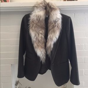 Ann Taylor LOFT wool blazer with faux fur collar